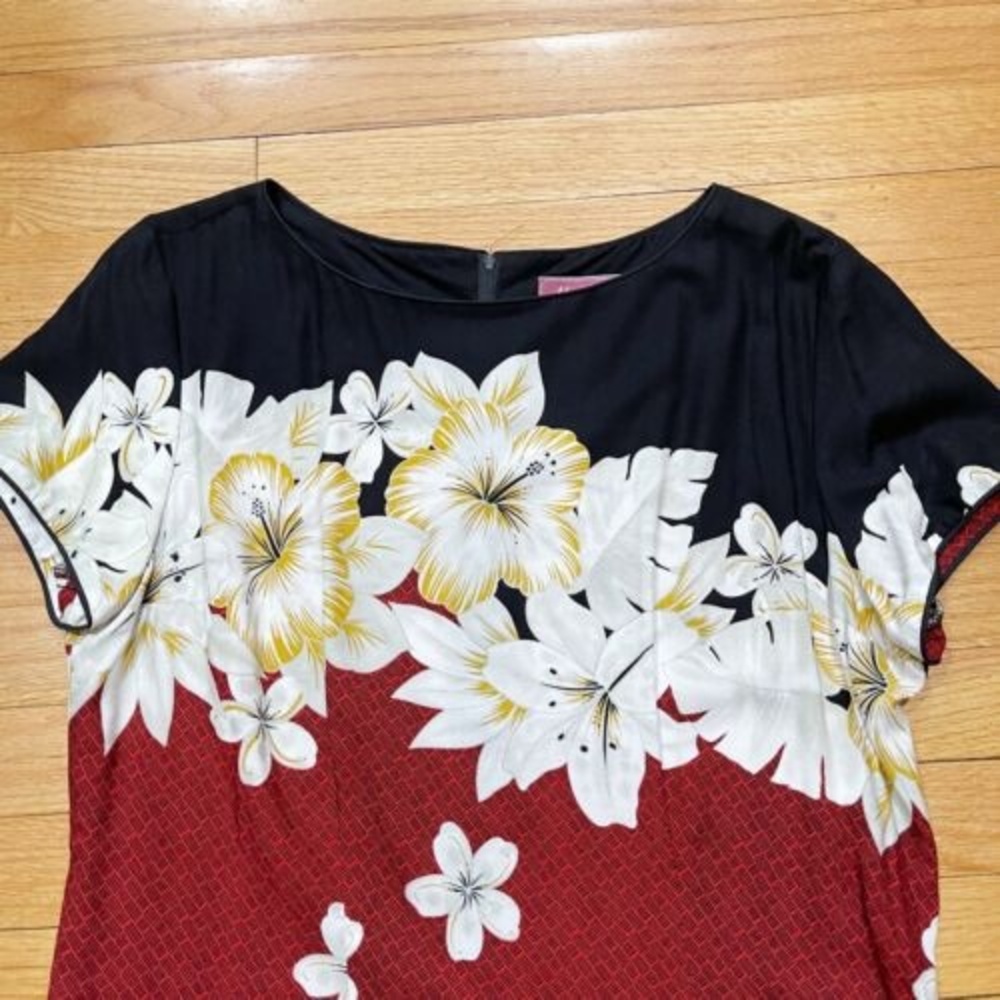 Vintage Hawaiian Maxi Dress by Island Moments Size L Rayon Floral Cap Sleeve EUC - Picture 14 of 15